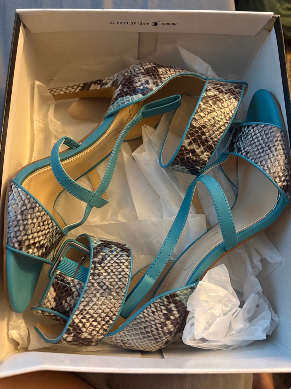 Jessica Simpson Turquoise and Snake-Print Strappy Heels